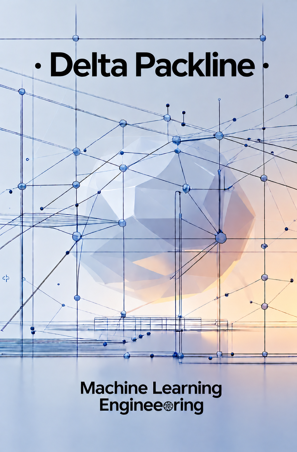 A book or course cover titled 'Delta Packline' with 'Machine Learning Engineering' at the bottom, featuring a blue geometric network illustration over a pale blue and warm beige background.
