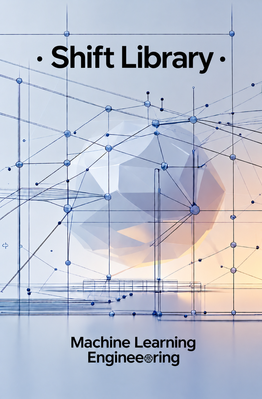 A book cover titled 'Shift Library' with the subtitle 'Machine Learning Engineering' on a light blue background with a geometric network illustration.
